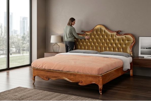 Chesterfield Bett Polster Design Luxus Doppel Hotel Betten Italienische Holz Neu