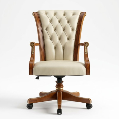 Bürostuhl Holz Chefsessel Chesterfield italienische Möbel weiß Drehstuhl neu