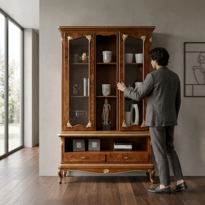 Vitrine Glas Schrank Schränke Vitrinen Holz Anrichte Italienische Möbel Braun