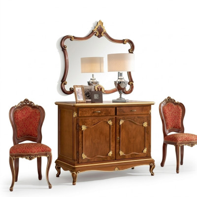 Anrichte Kommode Spiegel Kommode Schubladen Holz Art Deco Luxury Design Set 2tlg
