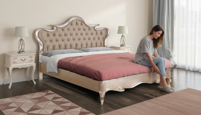 Chesterfield Bett Polster Design Luxus Doppel Hotel Betten Italienische Holz Neu