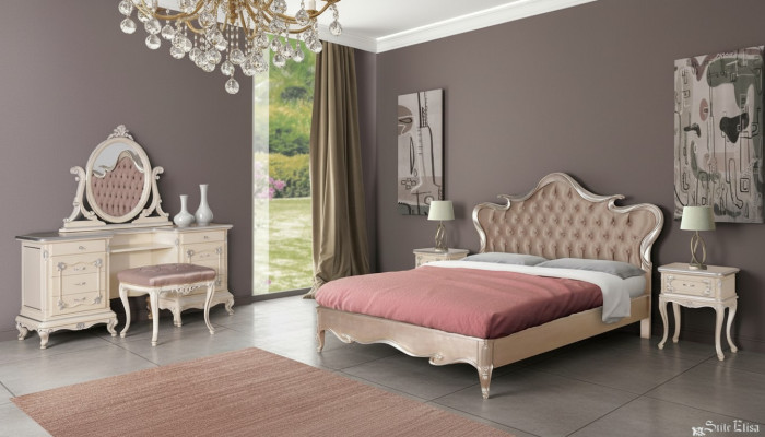 Luxus Schlafzimmer Set Bett Nachttische Hocker Schminktisch Spiegel Komplett Neu
