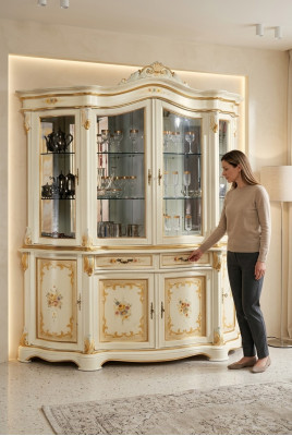 Vitrinen Glas Schrank Vitrine Wohnzimmer Holz Anrichte Italienische Möbel Regal