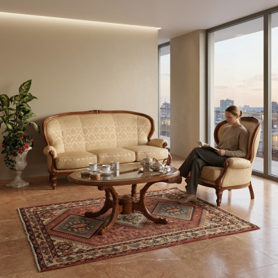 Klassische Sofagarnitur Couch Sofa Sessel Couchtisch Italienischen Möbel 3tlg.