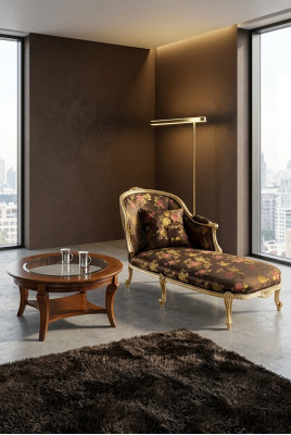 Klassische Chaiselongue + Couchtisch Gold Blumen Liege Italienische Möbel Tisch