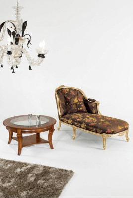 Klassische Chaiselongue + Couchtisch Gold Blumen Liege Italienische Möbel Tisch