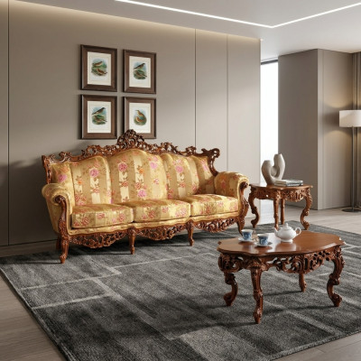 Klassischer Dreisitzer Sofa + Couchtisch Set Klassische Italienische Möbel 2tlg