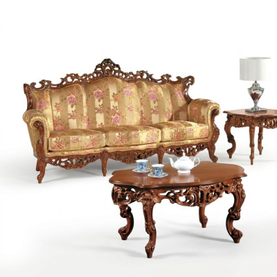 Klassischer Dreisitzer Sofa + Couchtisch Set Klassische Italienische Möbel 2tlg