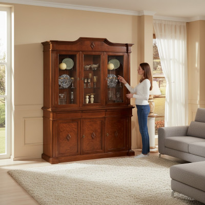 Anrichte Möbel Glasschrank Vitrine Holz Vitrinen Glas Schrank Schränke Italien