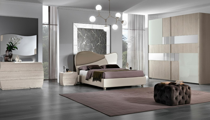 Set 6tlg Schlafzimmer Bett Nachttisch Kommode Spiegel Kleiderschrank Garnitur