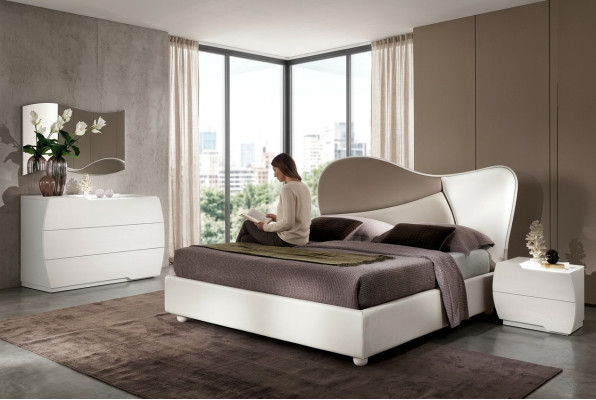 Schlafzimmer Bett Nachttisch Kommode Spiegel Garnitur Weiß Modern Luxus Set 5tlg