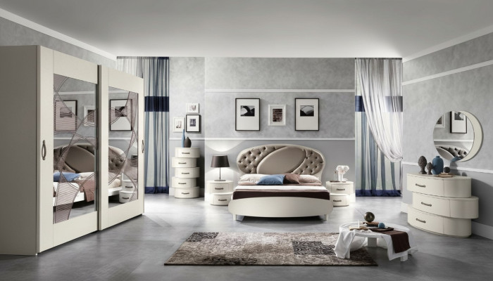 Garnitur Set 7tlg. Schlafzimmer Bett Nachttisch Kommode Spiegel Kleiderschrank