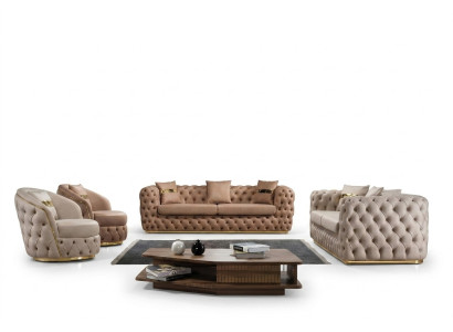Chesterfield Sofagarnitur 3+3+1+1 Sitzer Garnitur Sofa Sessel Sofas Leder Beige