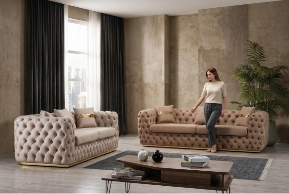 Polstergarnitur Sofagarnitur 3+3 Sitzer Chesterfield Luxus Garnitur Sofas Leder