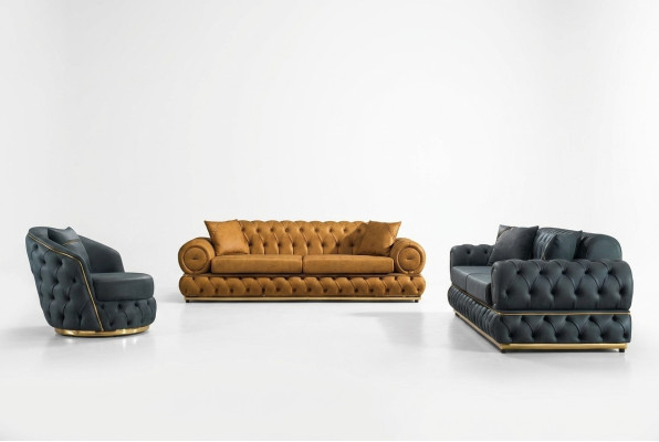 Luxus Chesterfield Sofagarnitur 3+3+1 Sitzer Garnitur Sofa Sessel Sofas Leder