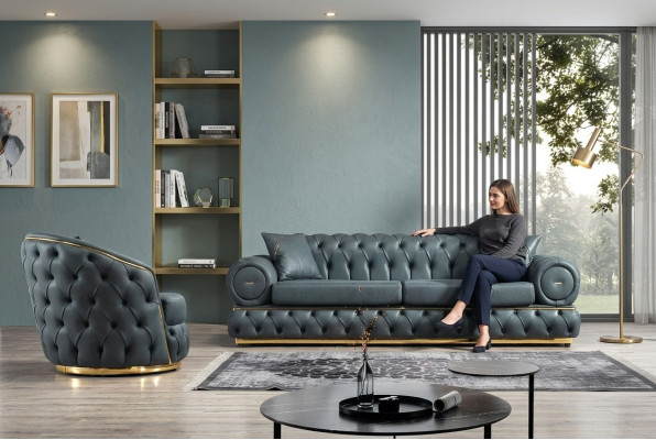 Sofagarnitur 3+1 Sitzer Garnitur Sofa Sofas Leder Sessel Luxus Chesterfield