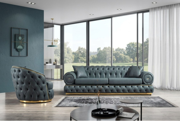 Sofagarnitur 3+1 Sitzer Garnitur Sofa Sofas Leder Sessel Luxus Chesterfield