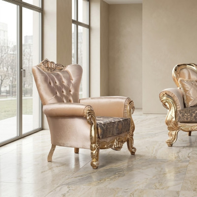 Sessel Sitz Sitzer Design Wohnzimmer Polster Neu Stil Barock Rokoko Luxus Beige