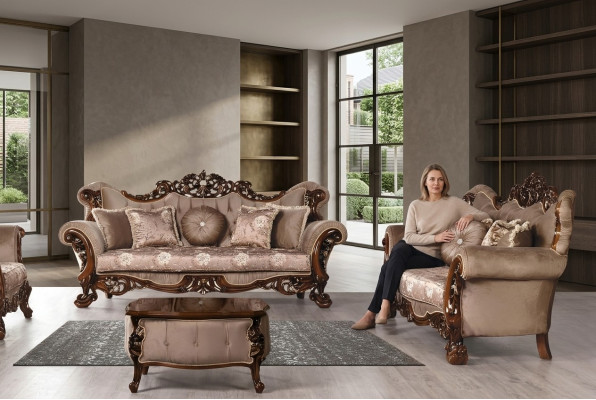 Garnitur Sofagarnitur 3+3 Sitzer Sofas Sofa Luxus Stil Stoff Wohnzimmer Barock