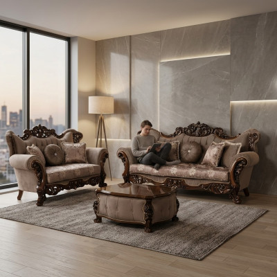Sofa 3 Sitzer Klassischer Dreisitzer Sofas Stoff Textil Design Barock Rokoko Neu