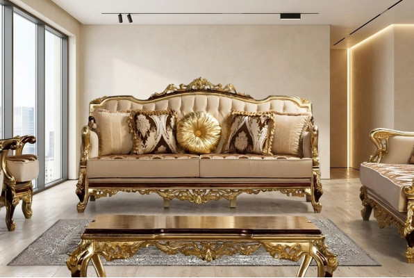 Dreisitzer Sofa 3 Sitzer Barock Rokoko Couch Luxus Sofas Stoff Textil Design