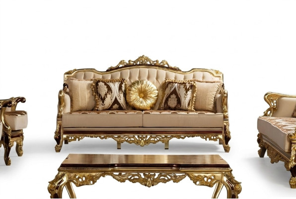 Dreisitzer Sofa 3 Sitzer Barock Rokoko Couch Luxus Sofas Stoff Textil Design