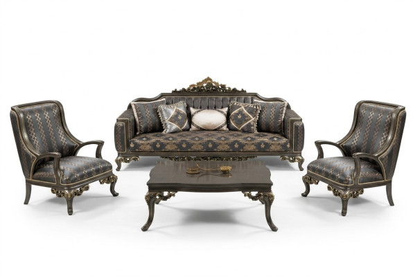 Garnitur Sofagarnitur 3+1+1 Sitzer Couchtisch Sessel Sofas Set Stoff Barock Sitz