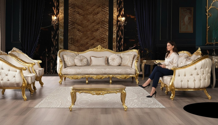 Sofagarnitur 3+3 Sitzer Sofa Sofas Sessel Sitz Garnitur Stoff Wohnzimmer Barock