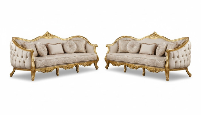 Sofagarnitur 3+3 Sitzer Sofa Sofas Sessel Sitz Garnitur Stoff Wohnzimmer Barock