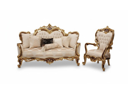 Sofagarnitur 3+1 Sitzer Sofa Couch Sessel Luxus Garnitur Stoff Gruppe Barock