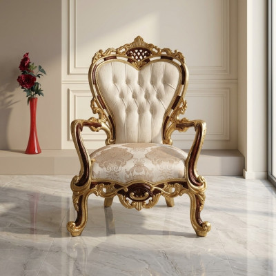 Ohrensessel Sessel Luxus Design Polster Sofa Couch Chesterfield Textil Gold Neu