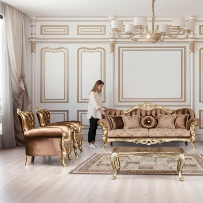 Sofagarnitur 3+1+1 Sitzer Luxus Garnitur Sofa Sofas Sessel Set Barock Wohnzimmer