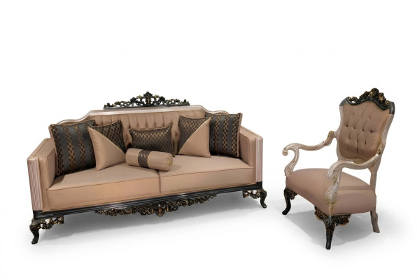 Luxus Garnitur Set Sofagarnitur 3+1 Sitzer Sofa Sofas Sessel Stoff 2tlg. Sets