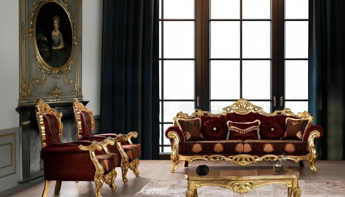 Garnitur Sofas Sessel Sofagarnitur 3+1+1 Sitzer Luxus Stoff Wohnzimmer Barock
