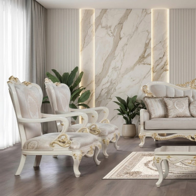 Ohrensessel Sessel Design Polster Barock Sofa Couch Textil Sitz Wohnzimmer Stil