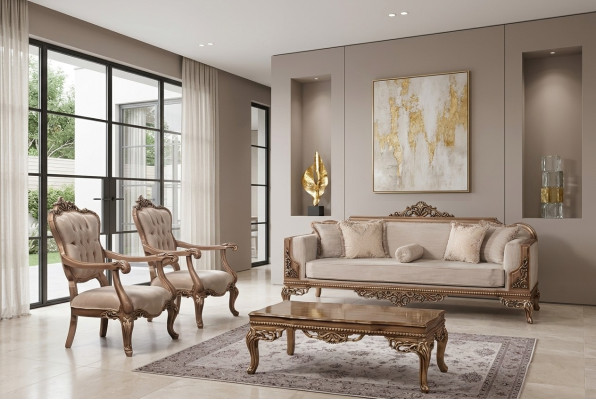 Garnitur Sofa Sessel Sofagarnitur 3+1+1 Sitzer Luxus Gruppe Barock Rokoko Möbel