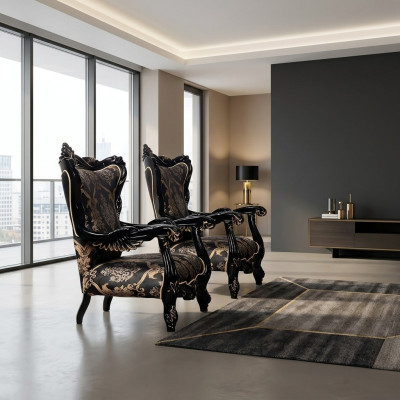 Sessel Ohrensessel Luxus Stoff Sitz Sitzer Design Polster Barock Textil Möbel