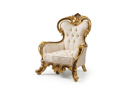 Luxuriöser klassischer Ohrensessel in weiß-goldenem Barockdesign 