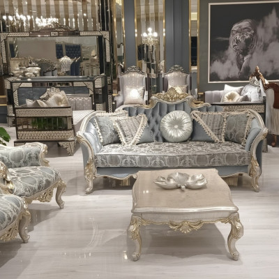 Dreisitzer Sofa 3 Sitz Couch Möbel Klassisch Sofas Stoff Stil Barock Rokoko Neu