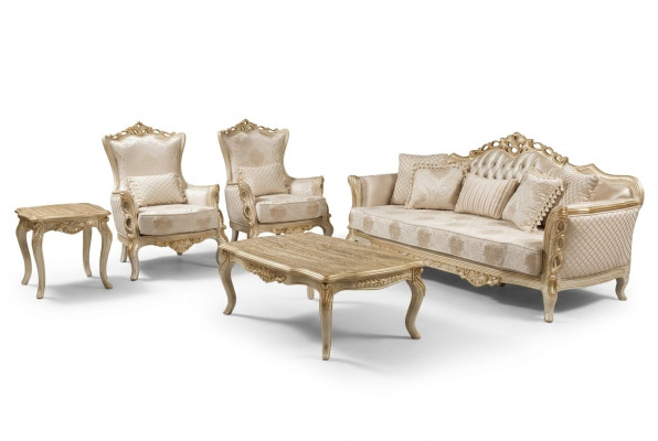 Sofagarnitur 3+1+1 Sitzer Couchtisch Sofa Sessel Sofas Garnitur Set Gold Stil