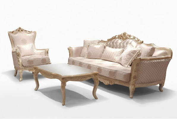 Klassischer Dreisitzer Sofa 3 Sitz Sofas Couch Stoff Stil Barock Möbel Rokoko