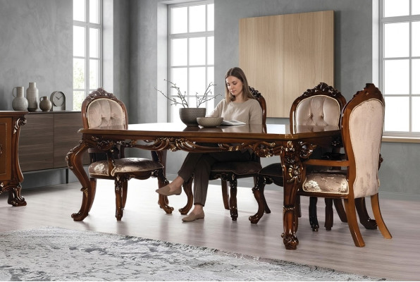 Luxus Esszimmer Esstisch Stuhl Gruppe Garnitur Set Holz Tisch Tische 5tlg. Sets