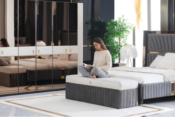 Design Sitzbänke Fußhocker Stuhl Holz Sitzhocker Luxus Bank Stoff Hocker Bank