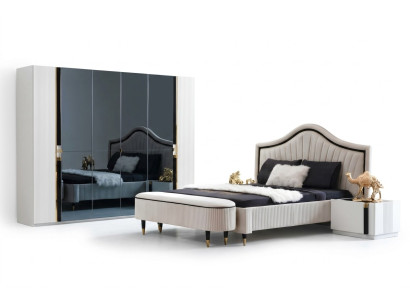 Textil Bett Schlafzimmer Möbel Design Gruppe 5tlg. Set 2x Nachttische Betten Neu