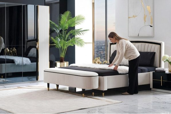Hocker Polster Sitz Design Textil Relax Luxus Fußhocker Sofa Sitzbank Stoff