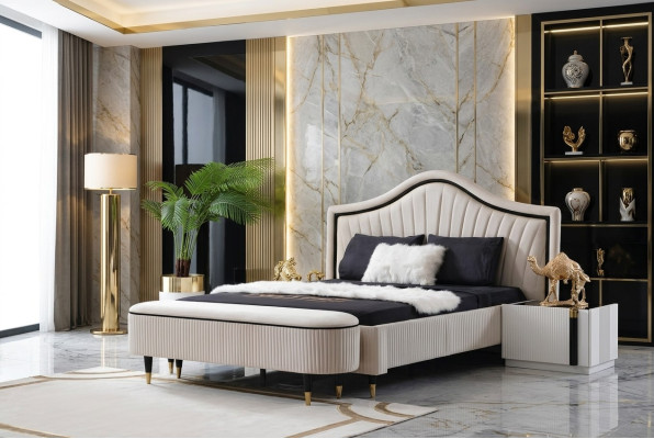 Set 3tlg. Schlafzimmer Garnitur Bett 2x Nachttisch Stil Italienische Möbel Neu