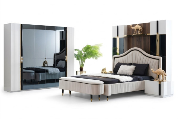 Set 3tlg. Schlafzimmer Garnitur Bett 2x Nachttisch Stil Italienische Möbel Neu