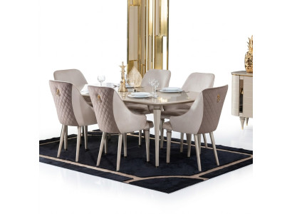 Küche Esszimmer Stühle 6x Stuhl Gruppe Stühle Garnitur Holz Möbel Textil Stoff