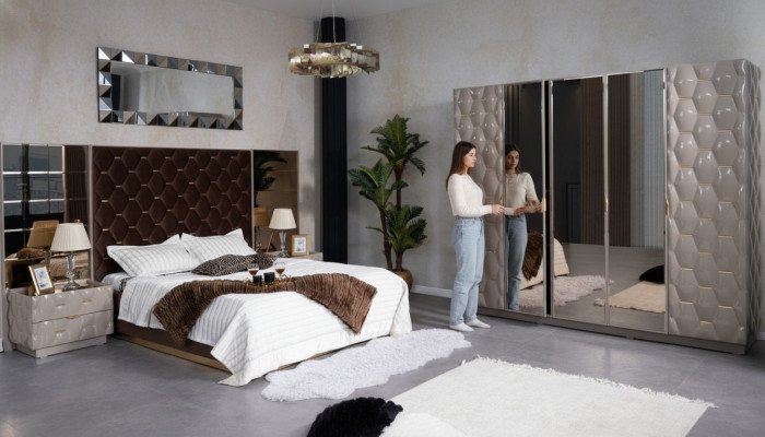 Doppelbett 2 Nachttische Kleiderschrank Schlafzimmermöbel Set 4tlg.