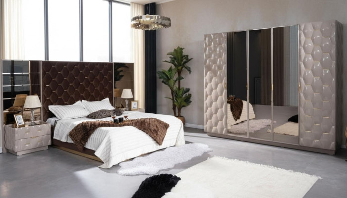Doppelbett 2 Nachttische Kleiderschrank Schlafzimmermöbel Set 4tlg.